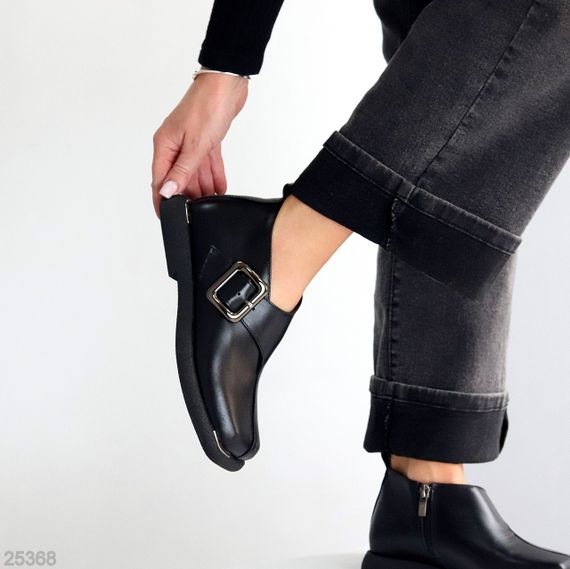 Дизайнерські чорні туфлі натуральна шкіра квадратний носик | Зображення 4