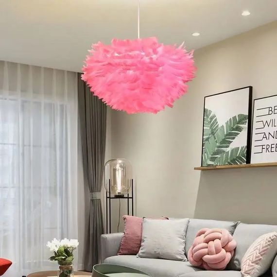 Люстра підвісна з пір'ям на 1 лампочку 27294 Білий 35-110х40х40 см. | Зображення 6