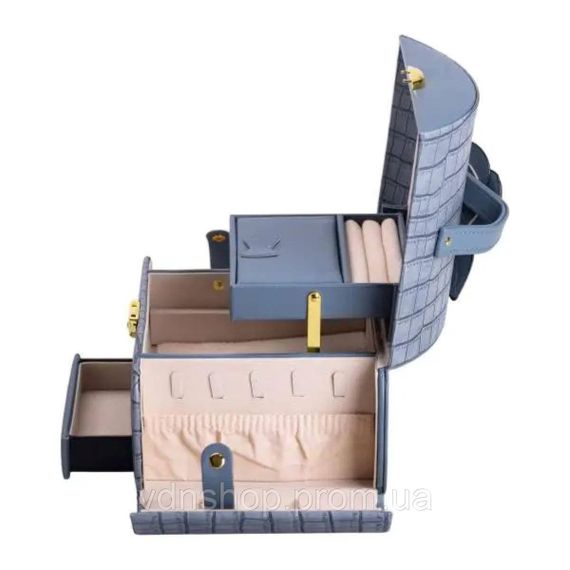 Шкатулка для украшений из эко кожи 3 яруса с замком органайзер для ювелирных изделий HP-5-21BL | Зображення 2