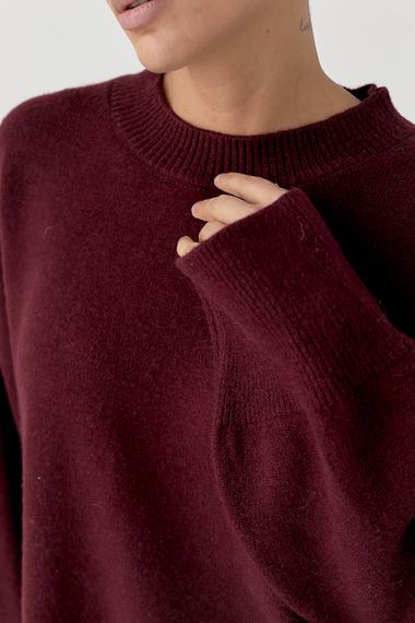 Вільний в'язаний джемпер із розрізами - бордо цвет, ONE SIZE (є розміри) | Зображення 3