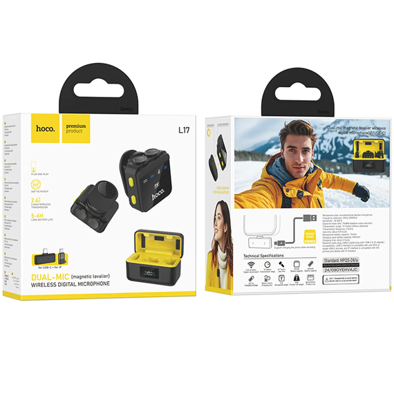 Петличний бездротовий мікрофон Hoco L17 Dual-mic magnetic (Lightning/Type-C) | Зображення 5