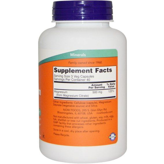Микроэлемент Магний NOW Foods Magnesium Citrate 120 Veg Caps | Зображення 1