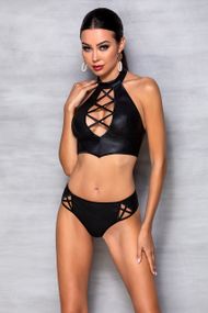 Комплект белья с вставками со стреп-ленты NANCY BIKINI black S/M - Passion sexstyle