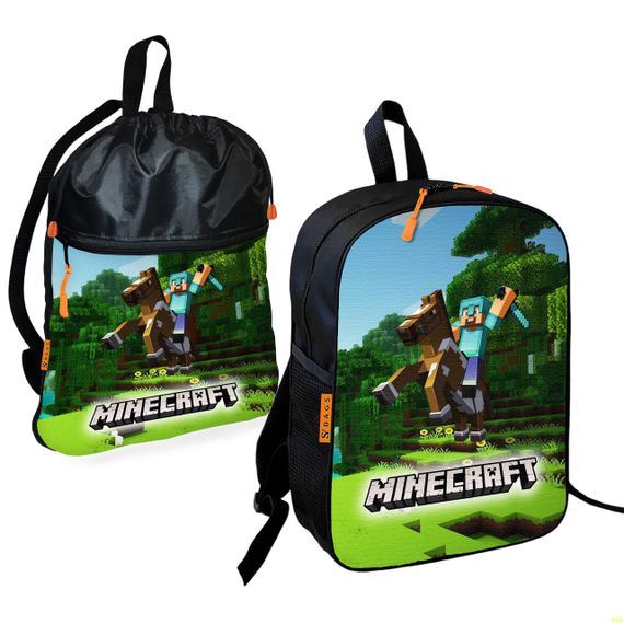 Шкільний рюкзак дитячий Minecraft + Сумка для взуття спортивної форми рюкзак-мішок для хлопчика (01712)