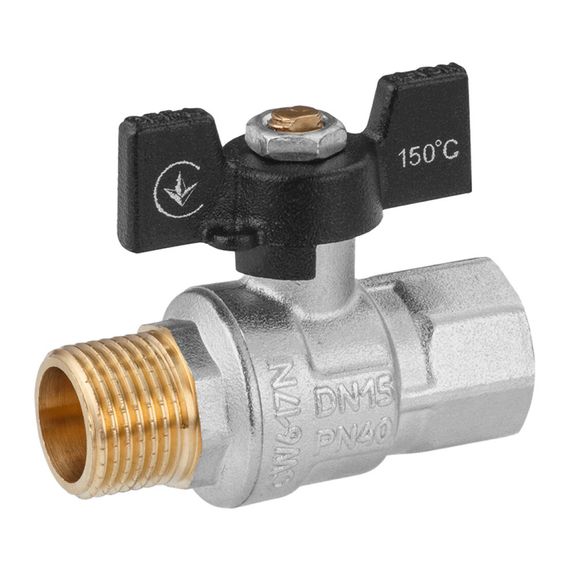 Кран кульовий Kroner 1/2" ВЗ PN40 метелик, нікельований (CV033207)