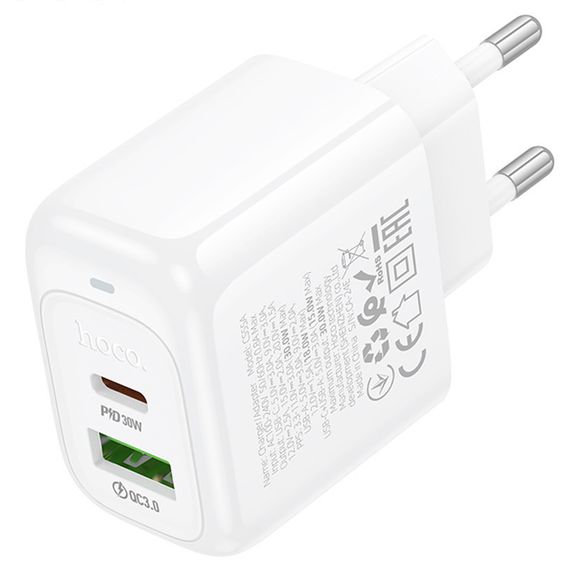 МЗП Hoco CS55A Surplus PD30W+QC3.0 (1USB-A/1C) White | Зображення 1