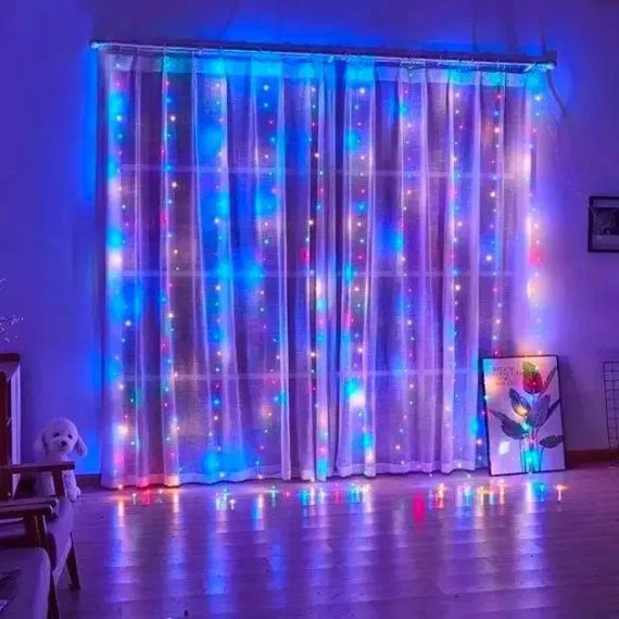 Світлодіодна гірлянда штора з пультом мультик 3х2 м від мережі 200 LED кімнатна гірлянда завіса на вікно | Зображення 1