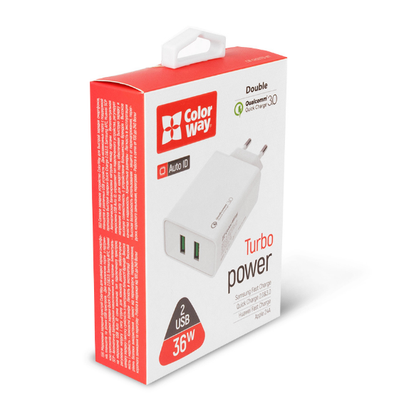 Зарядний пристрій мережевий 2USB 3,0A QC 36W білий ColorWay CW-CHS017Q-WT | Зображення 1