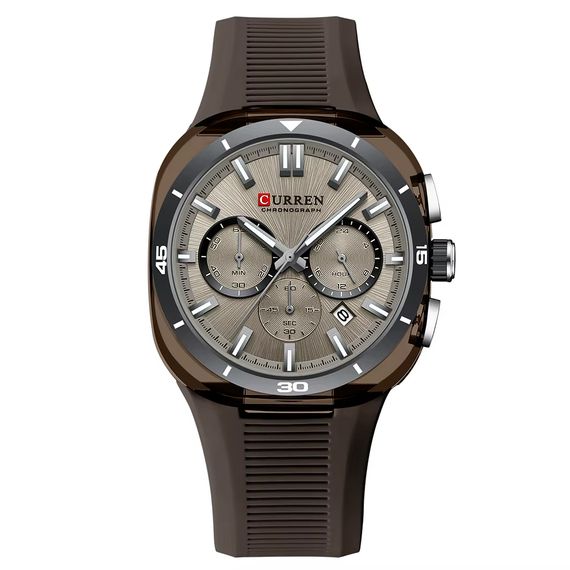 Чоловічий наручний годинник Curren 8502 Brown з коричневим ремінцем та класичним циферблатом