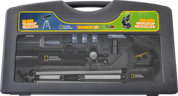 Мікроскоп National Geographic Junior 40x-640x + телескоп 50/360 з кейсом, набір для дитини для навчання | Зображення 1