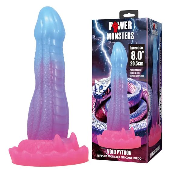 Фалоімітатор силіконовий Power Monsters Void Python на присосці, фіолетовий, 4 см х 20.5 см Sex Aura | Зображення 1