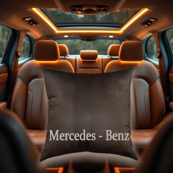 Авто Подушка c вышивкой логотипа марки мерседес mercedes коричневый автомобилисту 00232