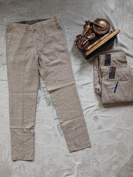 Мужские льняные классические брюки в клеточку р. 46