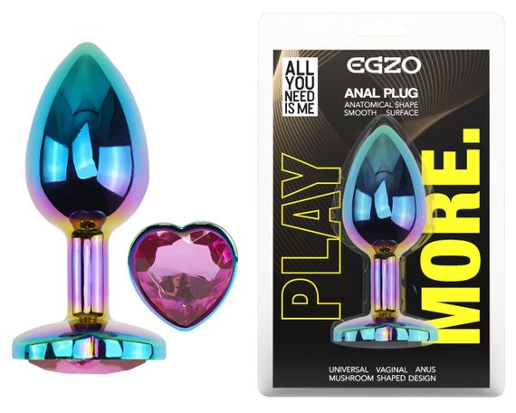 Анальная пробка с кристаллом EGZO - Multicolor Heart Plug Rose size M Sex Aura