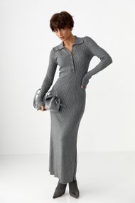 Довга трикотажна сукня-поло - сірий цвет, ONE SIZE (є розміри)