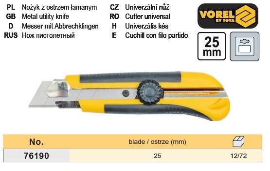 Ніж пістолетний профі висувне лезо 25 мм VOREL-76190