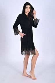 Жіночий халат Nusa 0483 велюровий з капюшоном Чорний, XL