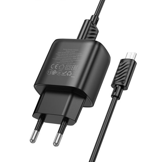 МЗП Hoco C141A Smart 2.1A (2USB-A) + кабель USB to MicroUSB Black | Зображення 4