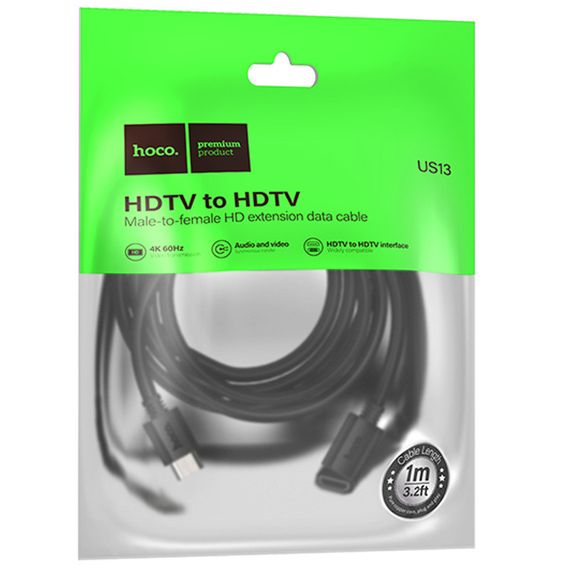 Дата кабель Hoco US13 HDTV male to HDTV female HD extension (1m) Black | Зображення 6