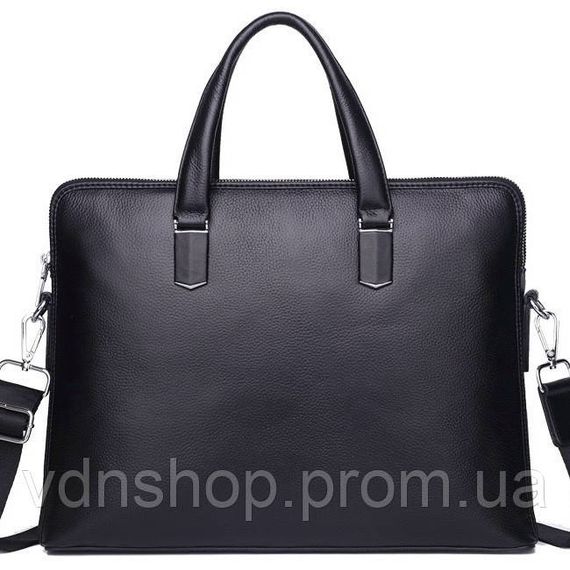 Шкіряна чоловіча ділова сумка-портфель портфель для ноутбука 37х28.5х7, дипломат для офіса Tiding Bag 64028 чорний