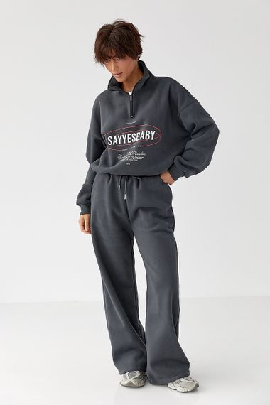 Теплий спортивний костюм із принтом - темно-сірий цвет, L/XL (є розміри)