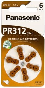 Батарейка Panasonic воздушно-цинковая PR312(312A, AC312E/EZ, PR312H, PR41, ZA312, DA312) блистер, 6 шт. (PR-312/6LB)