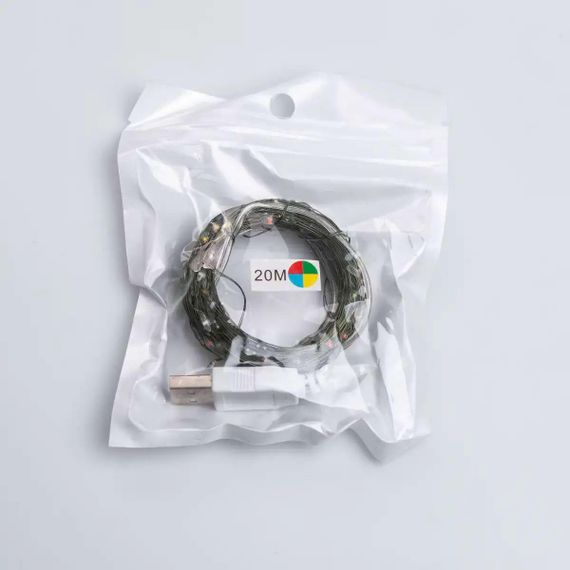 Гірлянда роса 20 метрів USB на 200 led світлодіодів крапля на зеленому дроті мультиколор | Зображення 8