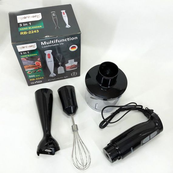 Блендер 3в1 Rainberg RB-2243 500W занурювальний блендер подрібнювач, блендер для дитячого пюре. LK-566 Колір: чорний | Зображення 5