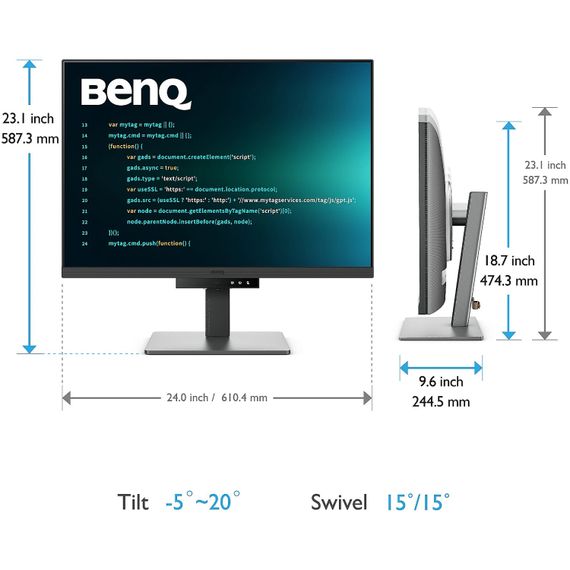 TFT 28.2" BenQ RD280U, IPS, 3840x2560, 3:2, USB-C, HDMI, DP, HAS, Pivot, колонки, металік-сірий | Зображення 6
