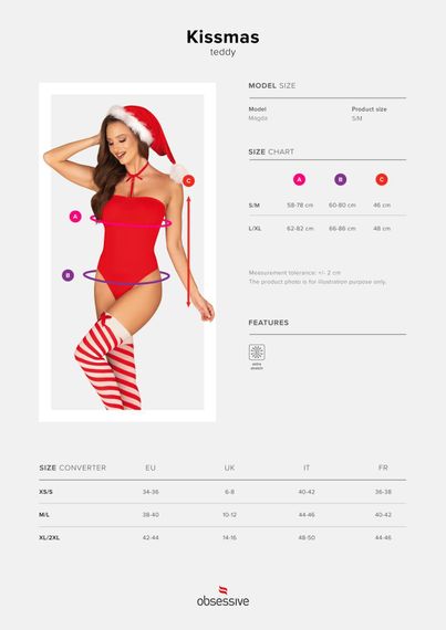 Боді Obsessive Kissmas teddy red L/XL (м'ята упаковка!!!) | Зображення 5