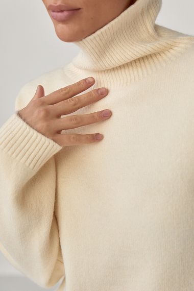 Теплий вільний гольф з розрізами внизу - кремовий цвет, ONE SIZE (є розміри) | Зображення 3