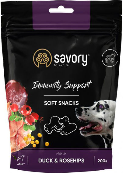 Мягкие лакомства Savory Soft Snacks для улучшения иммунитета собак, утка и шиповник 200г