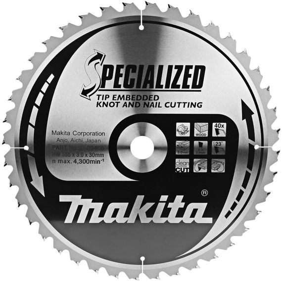 Диск пильный по дереву 355х30 мм 40T Makita Makblade Plus qulet cutting B-09466