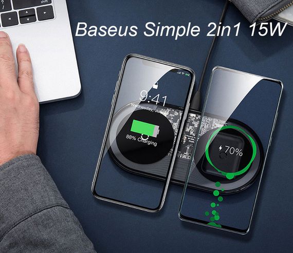 Бездротовий зарядний пристрій 15 Вт XPRO Simple 2in1 (24055-01_488)