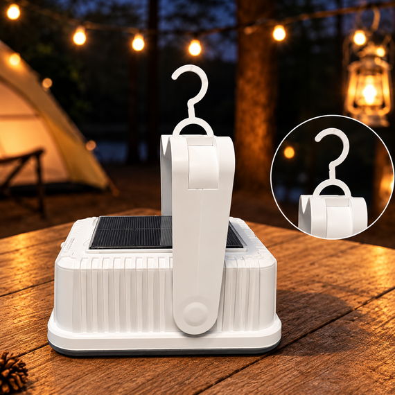 Аккумуляторный светодиодный фонарь Solar Camping Light XK-T07 с солнечной панелью USB-зарядкой и подвесным крючком Белый | Зображення 3