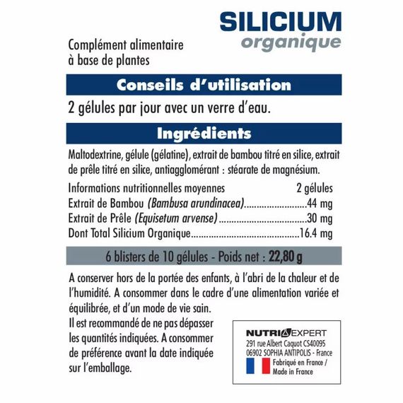 Комплекс Nutriexpert Органічний кремній у блістерах / SILICIUM BLISTER ORGANIQUE - для рухливості суглобів, 60 капсул (LIDK89) | Зображення 1