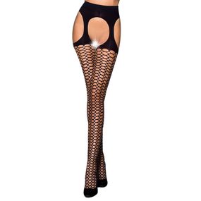 Еротичні колготки TIOPEN 004 nero (fishnet 40 den) - Passion, імітація панчох і пояса, 1/2