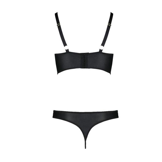 Комплект из экокожи Passion Malwia Bikini 4XL/5XL black, с люверсами и ремешками, бра, трусики | Зображення 3