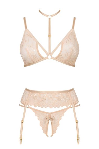 Комплект Beauty Night NOEMI SET bra, garter, crot. thong Бежевый L/XL | Зображення 2