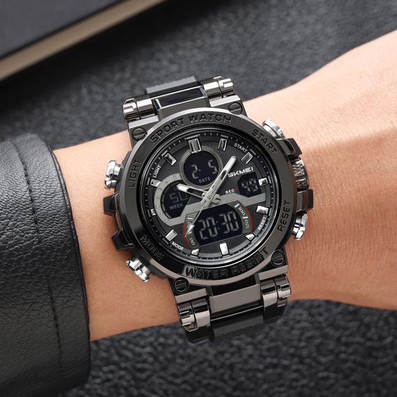 Чоловічий спортивний годинник Skmei 2500BK Black з комбінованим циферблатом та водозахистом 5 ATM | Зображення 2