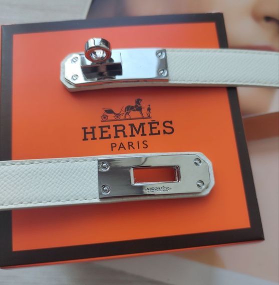 Трендовий шкіряний вузький ремінь Hermes white/silver | Зображення 1