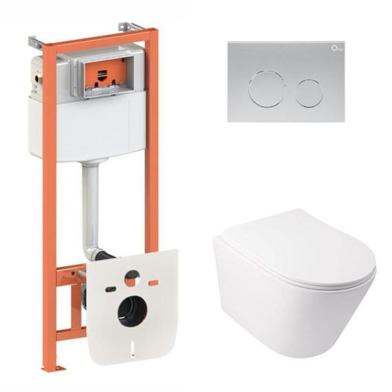 Готове рішення Qtap для ванної кімнати: підвісний унітаз Swan Ultra Quiet 485x360x320 + комплект інсталяції Nest 4 в 1 (кругла