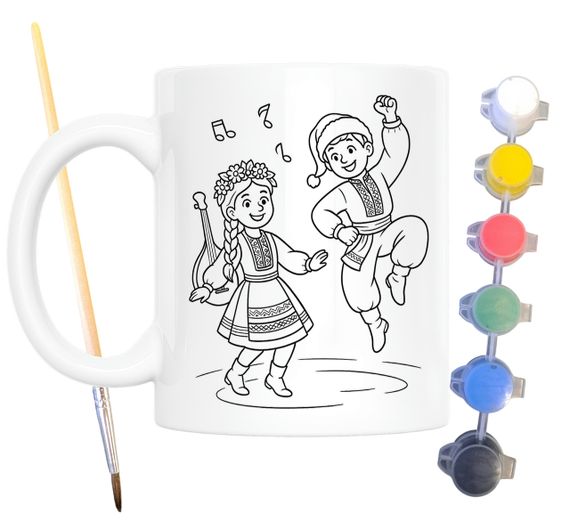 Набір для творчості кружка розмальовка Українські народні танці 330 мл біла (КР0121) | Зображення 1