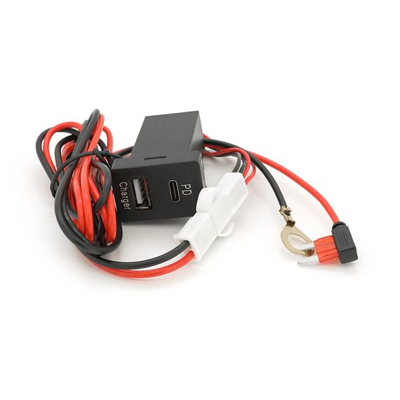 АЗУ врізне 38W-L01T03-С, PD+QC, Type-C: 20W, USB: 18W, комплект дротів з роз'ємами, 33x22х58mm, Black | Зображення 2