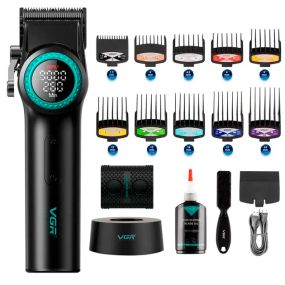 Акумуляторна машинка для стрижки VGR V-001, 10 насадок, 9000 RPM, АКБ 4600 mAh, LED дисплей