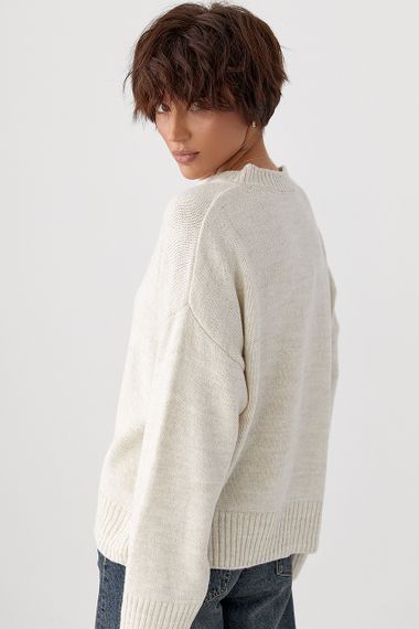 В'язана однотонна кофта вільного фасону - бежевий цвет, S (є розміри) | Зображення 1