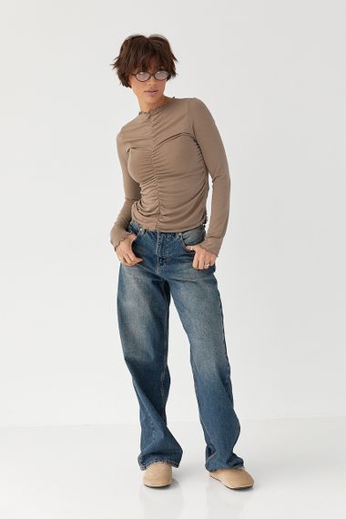 Жіночий лонгслів із хвилеподібною окантовкою - кавовий цвет, S (є розміри) | Зображення 2