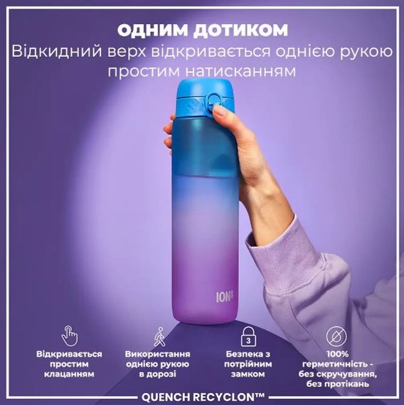 Пляшка для води ION8 1000 мл BPA Free Times To Drink (ЕКО пляшка) Blue & Pink (I8RF1000PBPMOT) | Зображення 5