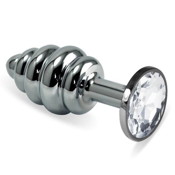 Анальна пробка - Heavy Metal Anal Plug Silver Rosebud Spiral Clear Sex Aura
