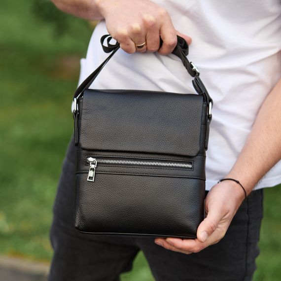 Шкіряна чоловіча сумка-месенджер через плече чорна Tiding Bag 56230 | Зображення 3
